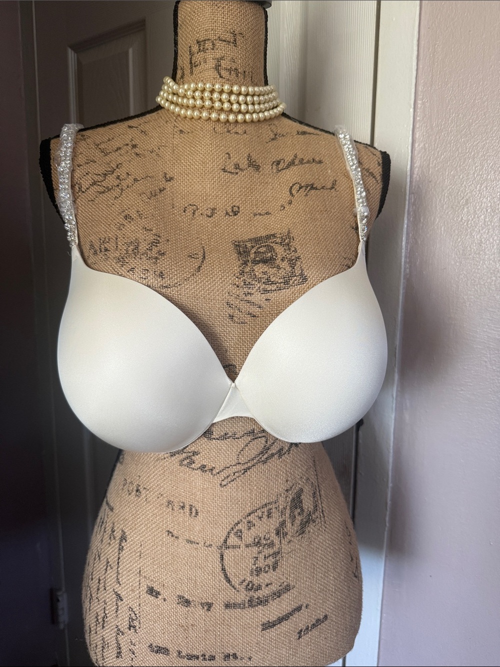 SKIMS White Padded T-Shirt Bra with Beaded Straps